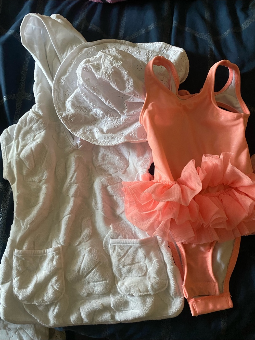 Cat & Jack Coral Tutu One-Piece Swimsuit for Kids, cover up and hat bundle